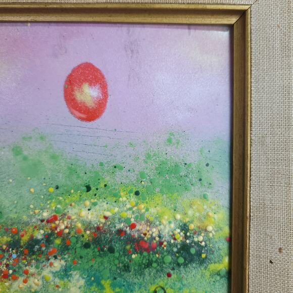 Vintage Framed Enamel on Copper Art Painting Child Flying Red Balloon 14.5x12.5" - Picture 5 of 11